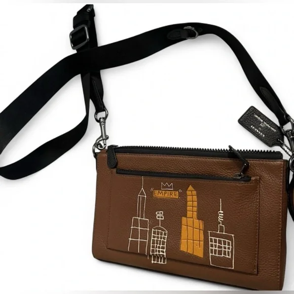 Coach X Jean Michel Basquiat Holden Brown Leather Crossbody Bag - Picture 7 of 9